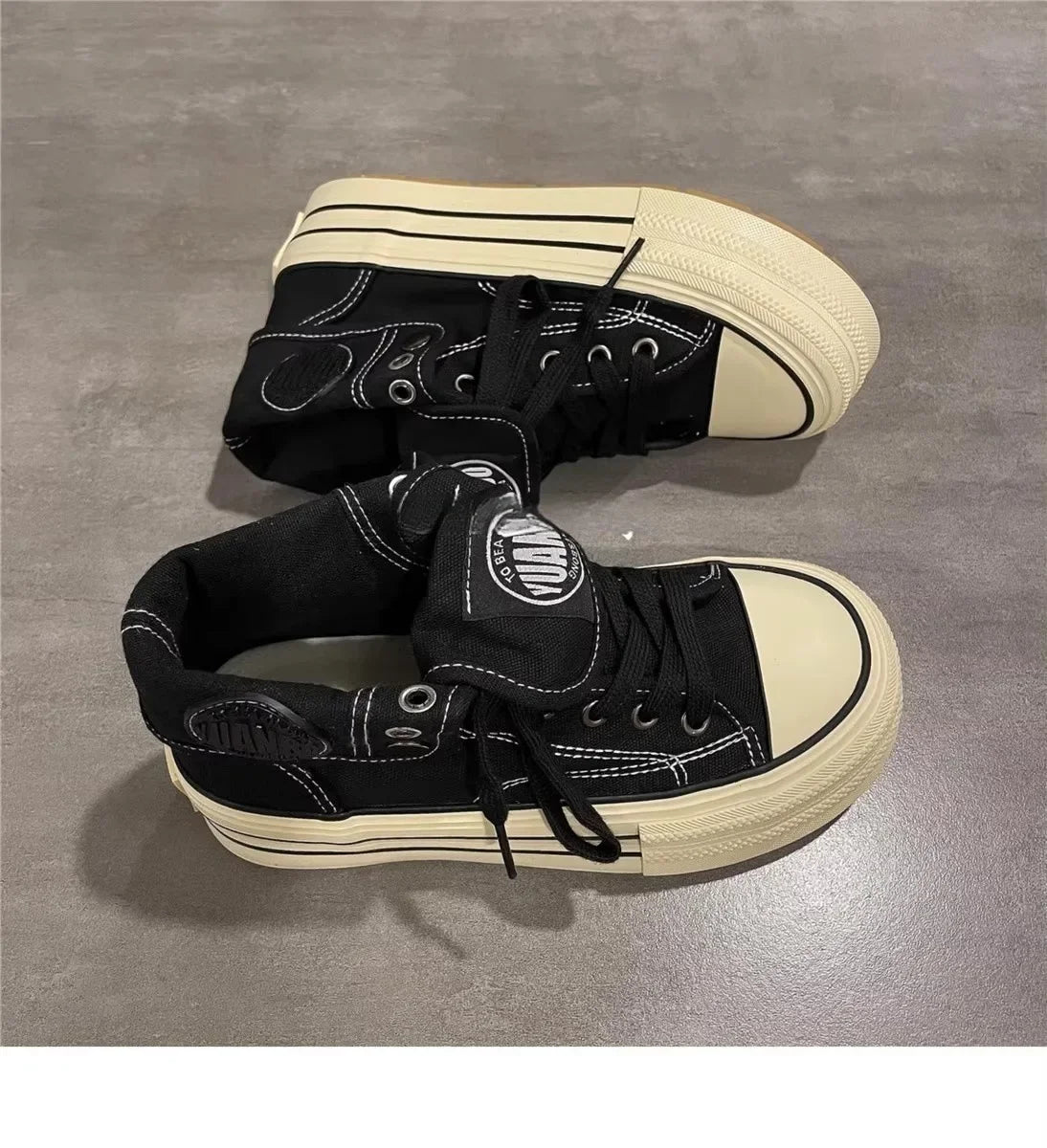 Women's High Top Thick Bottom Canvas Shoes Spring New Style Student Retro Heightening Casual Board Shoes Rubber Outsole
