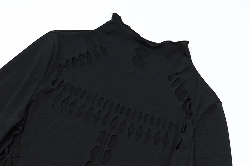 nibber Hollow Out Women Bodysuit Criss-Cross Full Sleeve Autumn Trend Skinny Sexy Solid Rave Party Club Streetwear Y2K Outfit