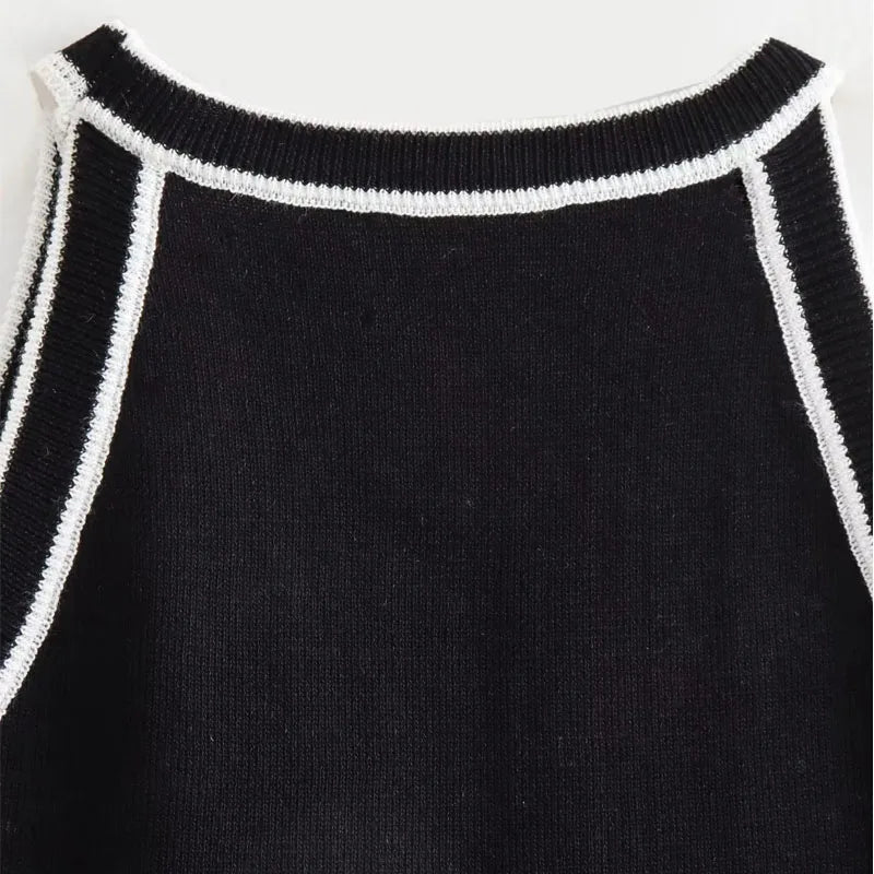 TRAF Tops for Women 2023 Crop Top Black Sexy Sleeveless Knitted Fabric Women's Vest Tank top Female youthful women's clothing