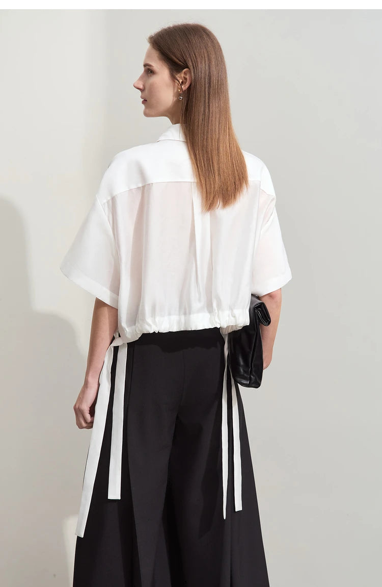 Amii Minimalism 2024 Women Shirt Summer New Lapel Casual Loose Short Belt Female Drop Sleeves Solid Fashion Blouse Tops 12452020