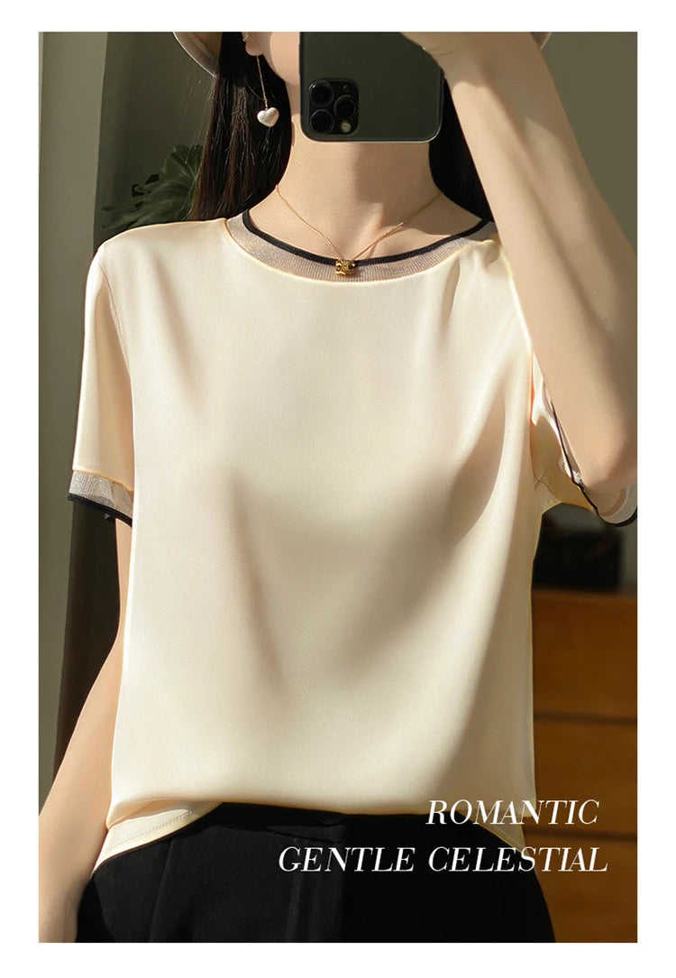 Oversize New Arrival T-Shirt Silky Satin Surface Women's Tees Short ONeck Tank Top Casual Slim Solid Lady Clothes Fashion Trends