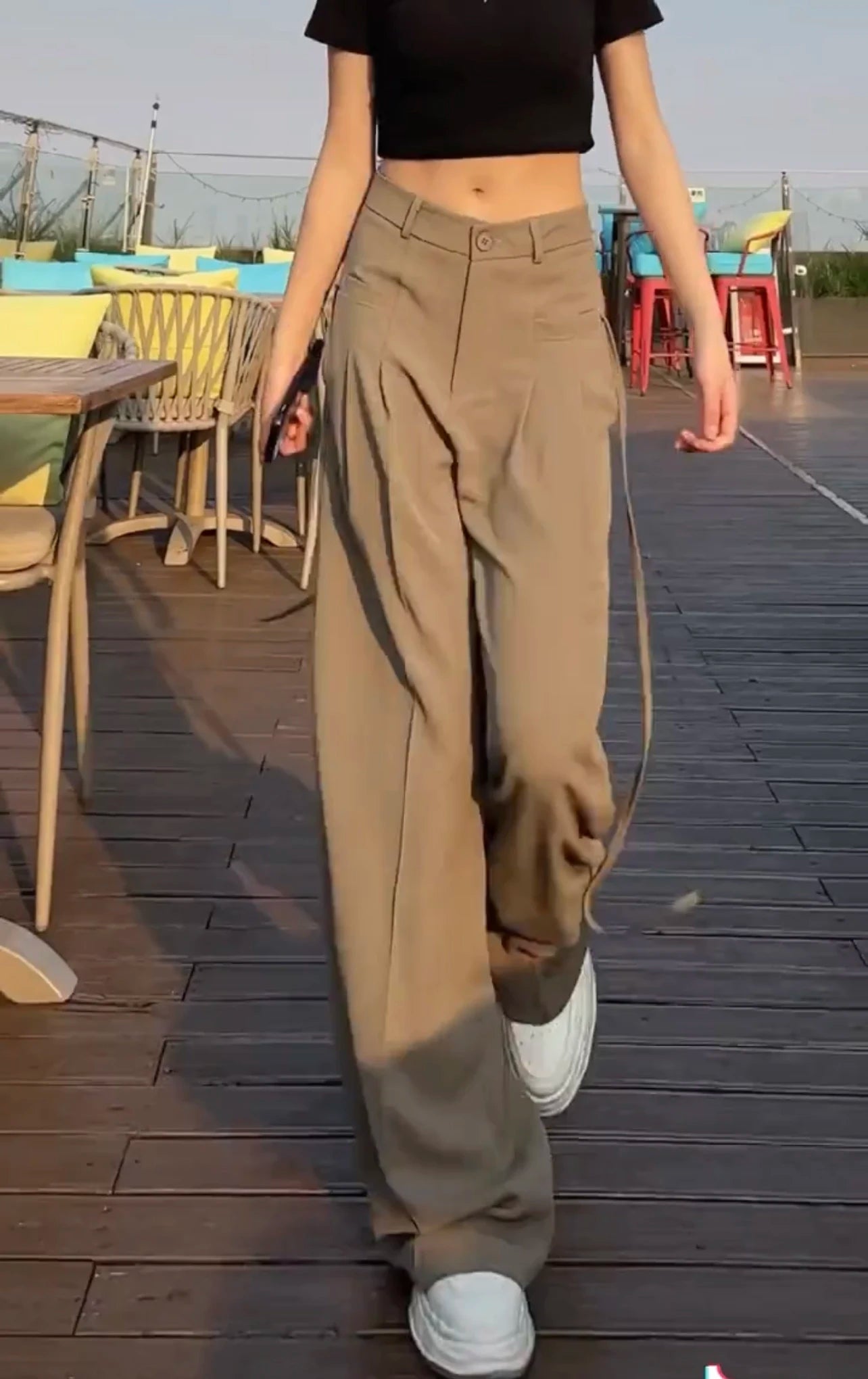 Jielur Lace-up High Waist Straight Women Suit Pants Summer Slim Loose Full Length Female Wide Leg Pants Casual Chic Office Lady