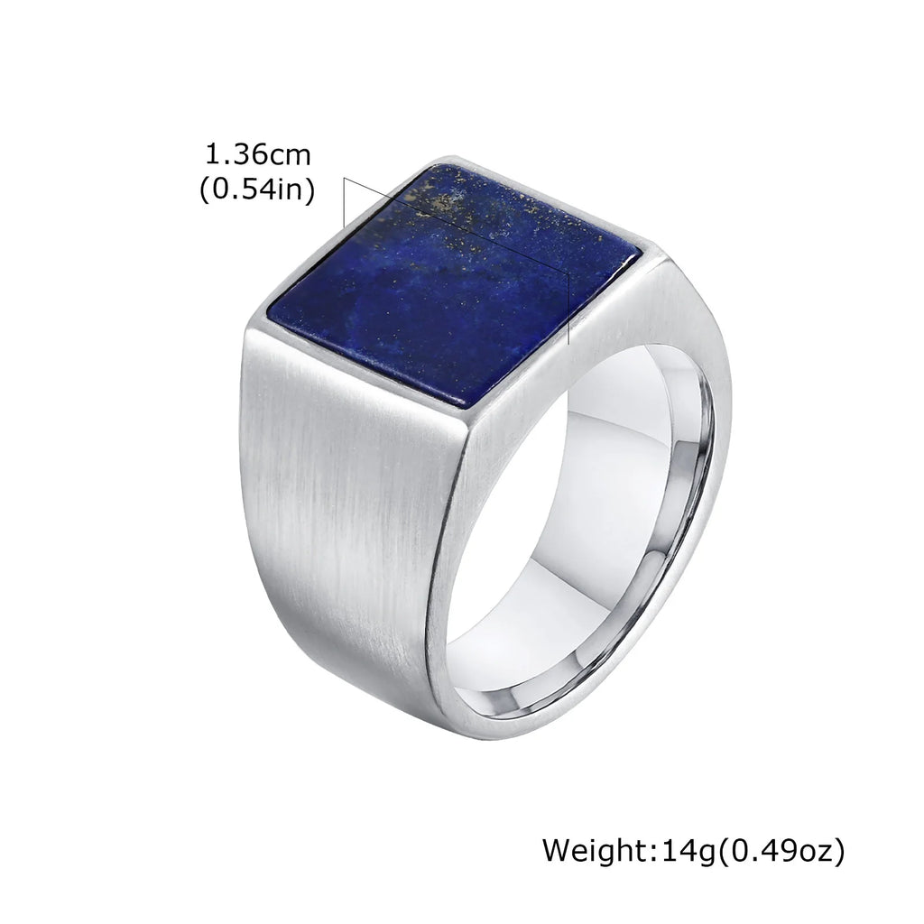 Punk Vintage Ethnic Rings for Men, Retro Viking Knot Rune Finger Band, Black Geometric Square Stone Signet Ring Jewelry
