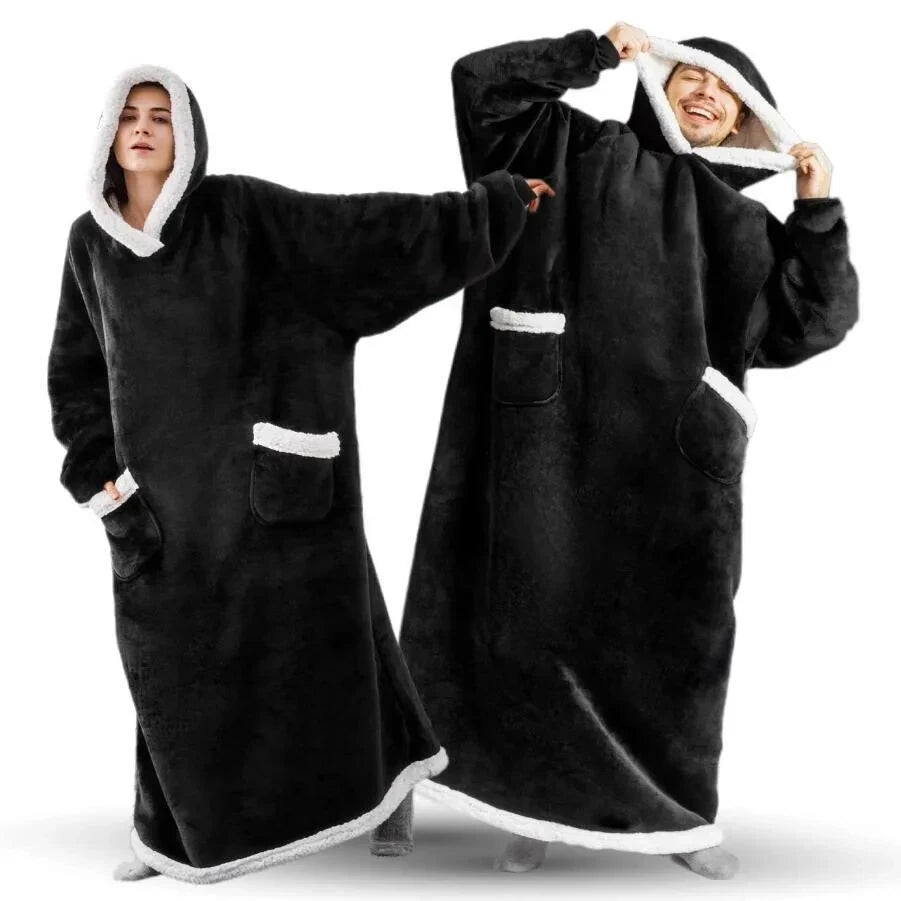 2024 Winter Super Long Flannel Blanket Winter Hoodies Sweatshirt Women Men Pullover Fleece Giant TV Oversized Blanket