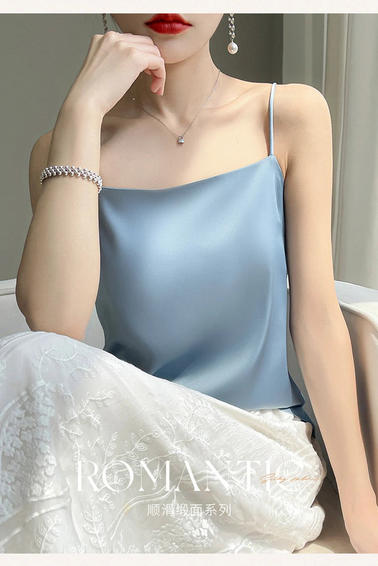 Women' Summer Sling One Line Collar Camis Cool Comfort Silk Suspender Sexy Suspender Top New Undershirt Fashion Thin Style Sling