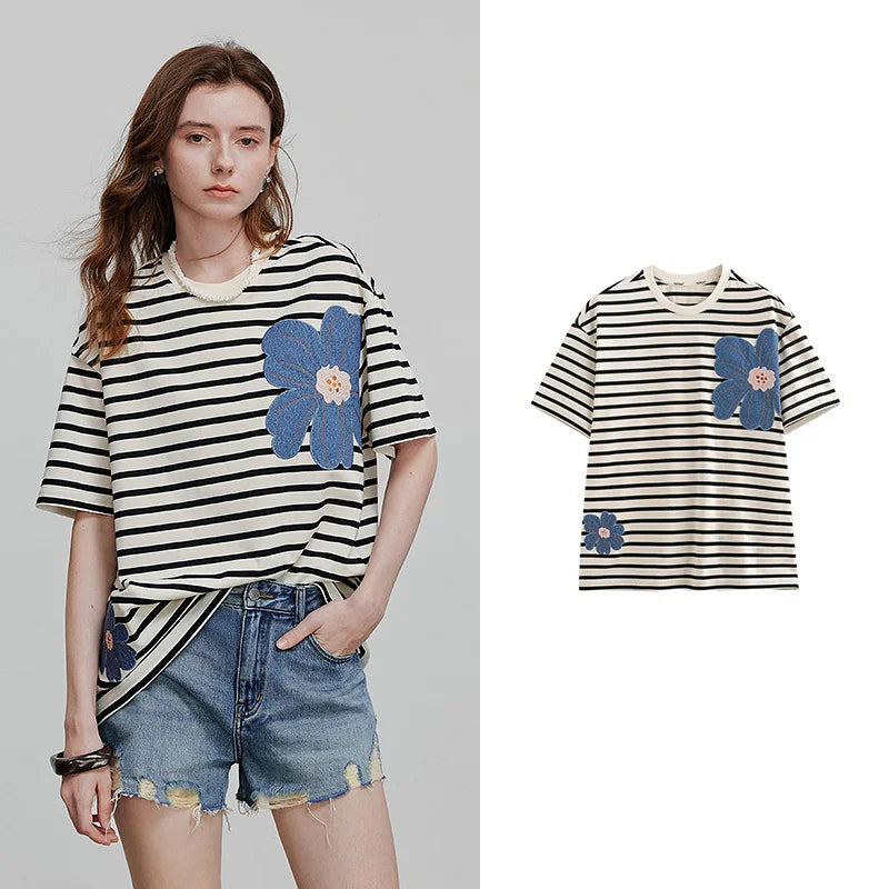 TOYOUTH Women Short Sleeve T shirt 2025 Spring New Tops 8521034