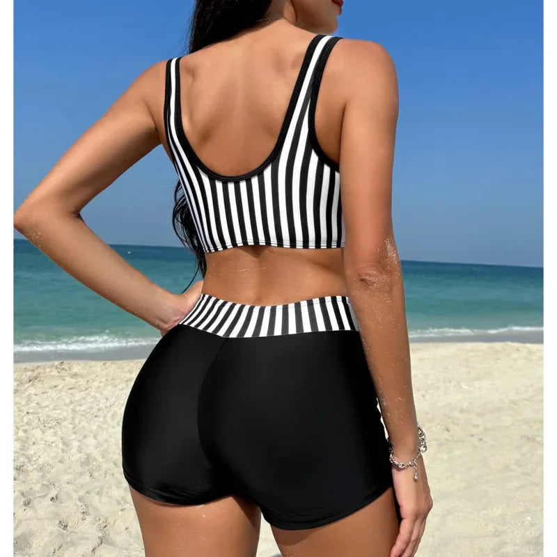 Summer Striped Swimsuits Tankini Sets Female Swimwear Push Up For Beach Wear Two-Piece Bathing Suits Pool Women's Swimming Suit