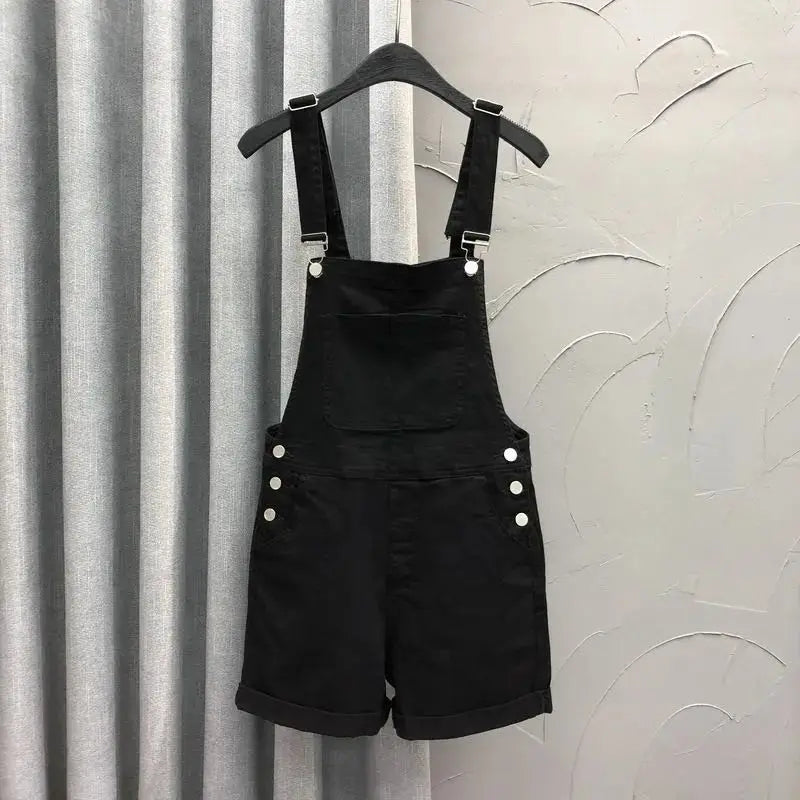 Denim Rompers Women Summer Baggy Solid Wide-leg Harajuku Students Stylish Empire Korean Style Pure Colors Female Sweet Playsuit