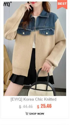 [EWQ] Big Size Long Sleeve Hooded Zipper Decorate Blue Knit Cardigan Women Thick Sweater Jacket 2024 Autumn New Fashion 16O2559
