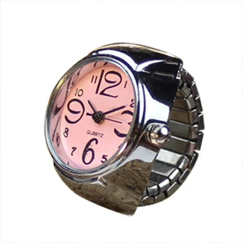Colorful Watch Ring Women Men Retro Sliver Pointer Quartz Clock Finger Rings Punk Alloy Strap Watches Jewelry Accessories