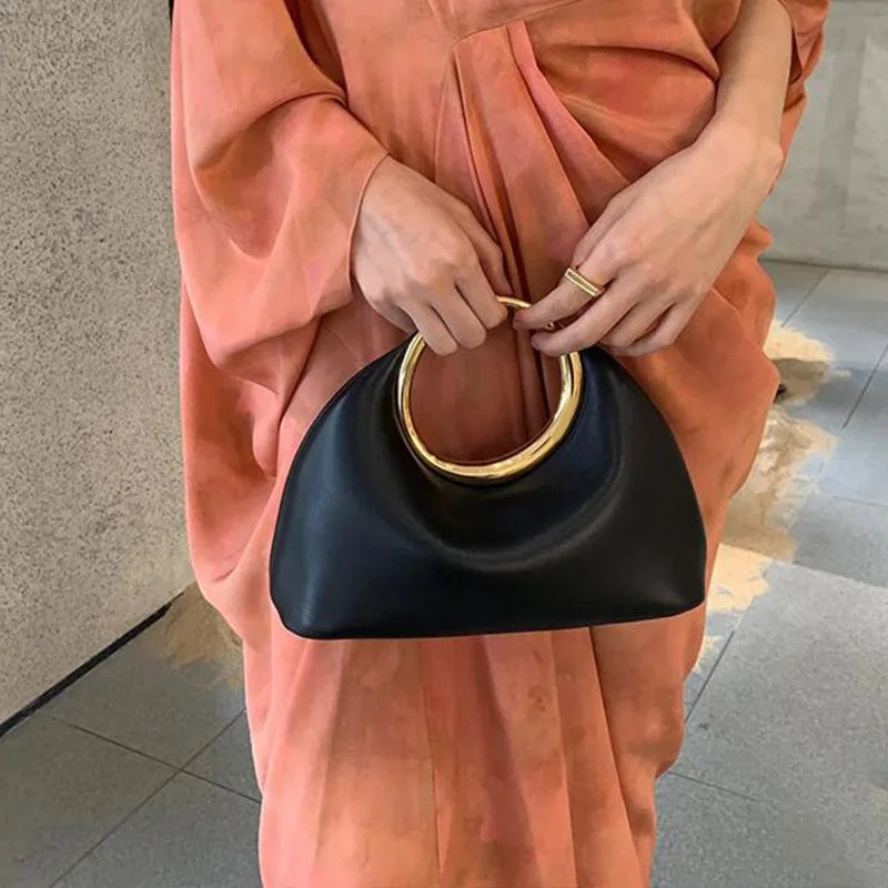 High Quality Women's Clutch Evening Purse Elegant Top-handle Moon Hobo Handbag Shoulder Crossbody Vegan Leather Bag for Party