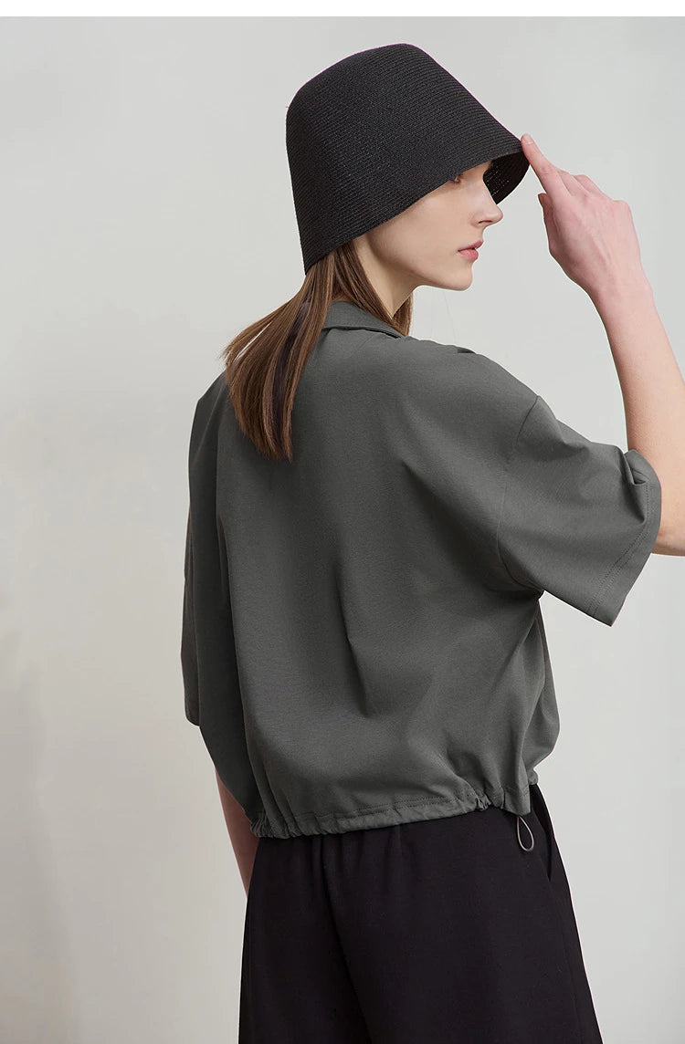 Amii Minimalist Cotton T-Shirts For Women 2025 Summer New V-Neck Pullover Loose Short Shoulder Sleeve Chic Commute Tops 12552001