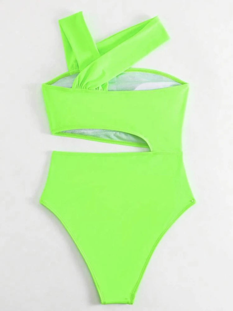 VigoCasey 2025 Solid One Shoulder Swimwear Women Sexy Push Up Hollow One Piece Swimsuit Monokini Backless Summer Bathing Suit