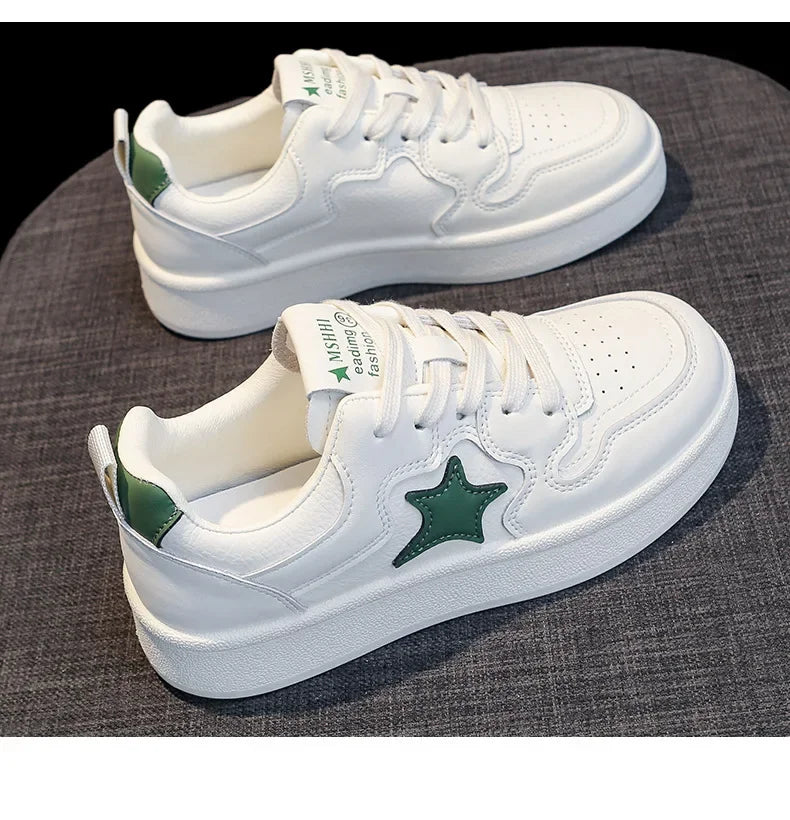 Women's Star Design Thick Bottom Sneakers Soft Sole Student Low Top Shoes Breathable Polyurethane Upgraded Spring 2025