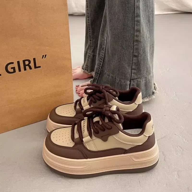 Women's Thick Sole Panda Shoes Spring Autumn New Style FootSlimming Heightening Versatile White Sneakers Sports Casual Board Sho