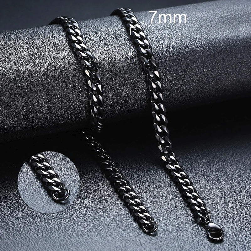 3/5/7/9/11MM Cuban Chain Necklaces for Men Women,Stainless Steel Curb Link Chain Collar,Jewelry Gift for Dad Husband BFF