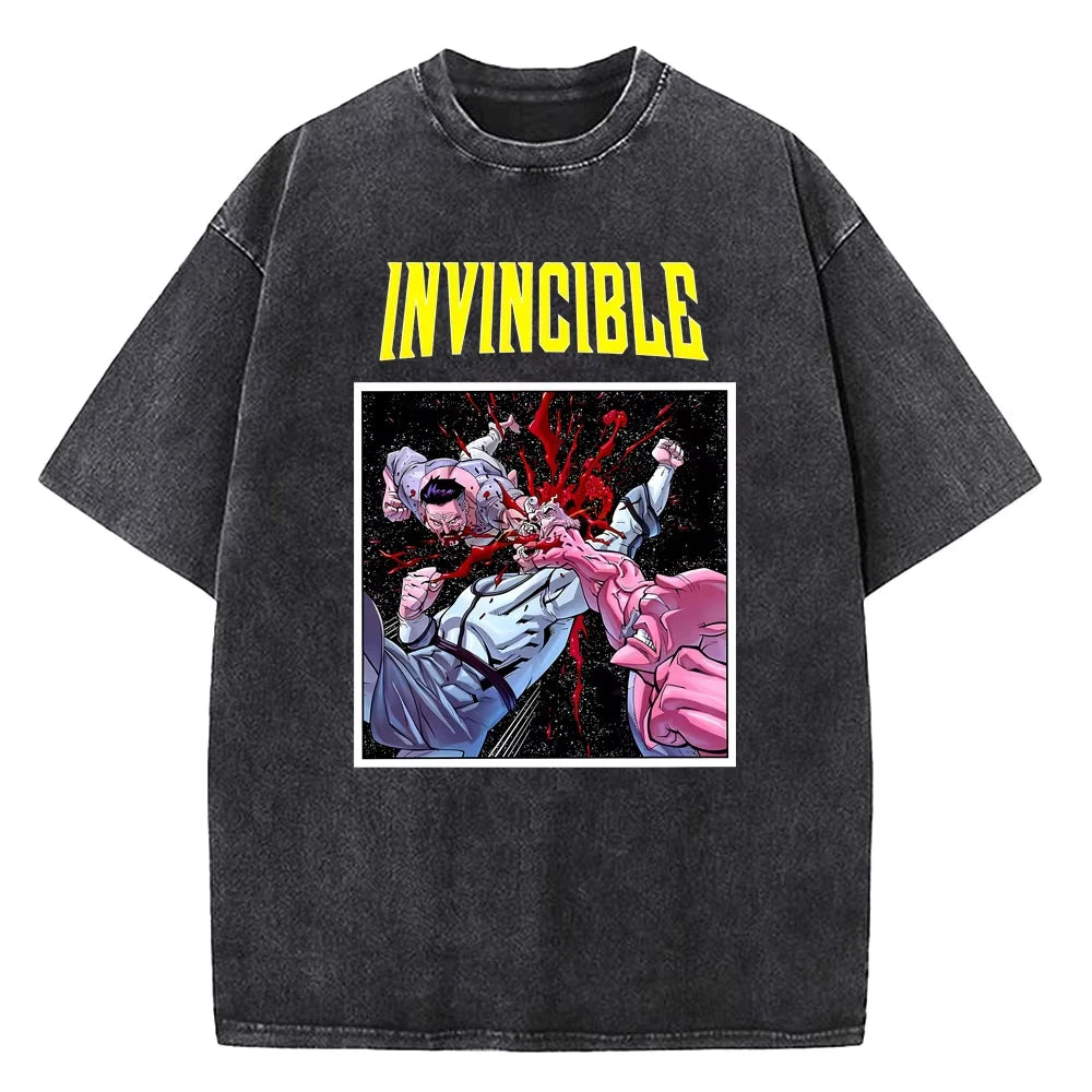 2025 Summer T-Shirts Men Women Invincible Hero Vintage Washed High Quality Cotton Clothes Short Sleeve Crew Neck Tee Shirt