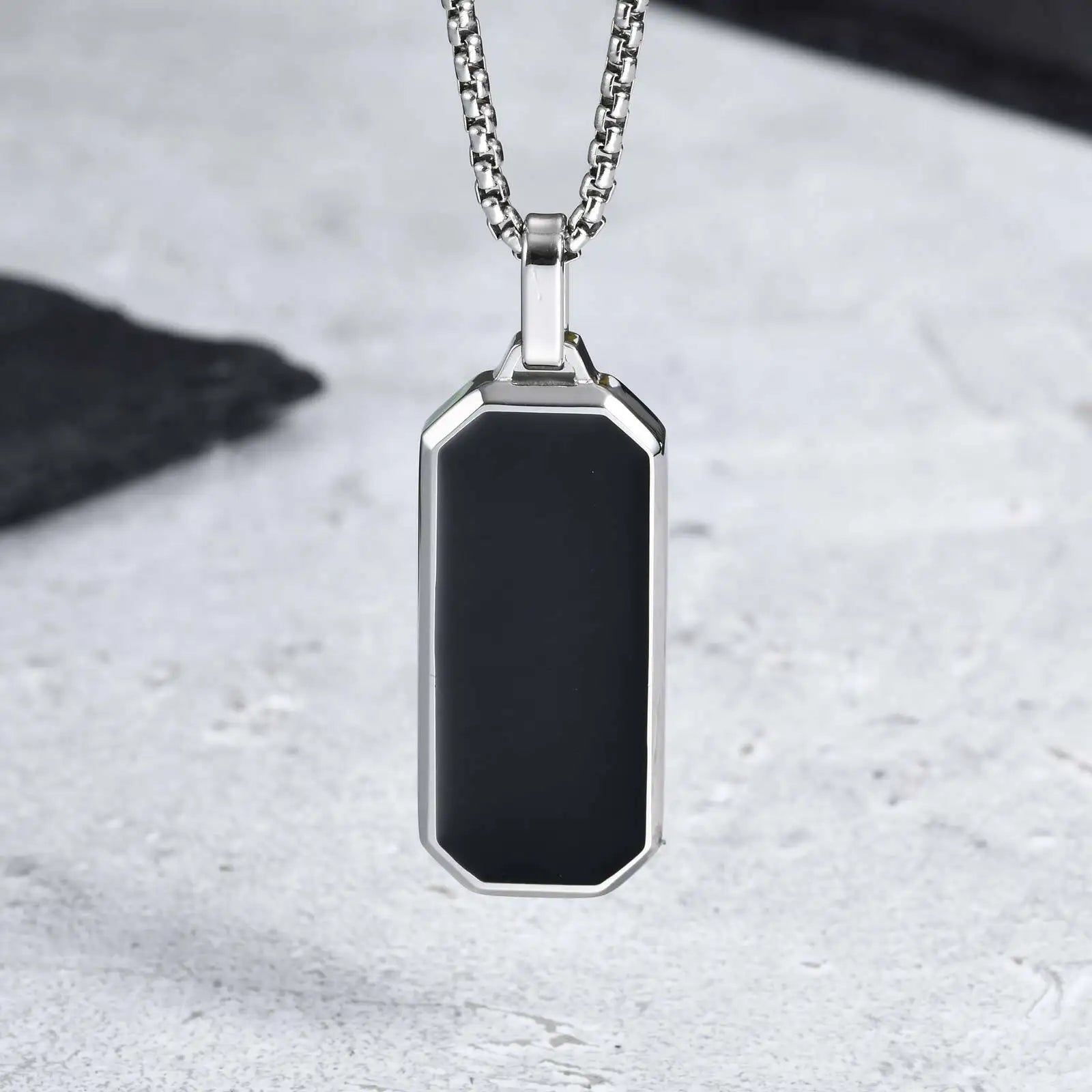 Casual Black Enamel Necklaces for Men,Waterproof Stainless Steel Square Pendant Necklace,Simple Fashion Male Collar Jewelry Gift