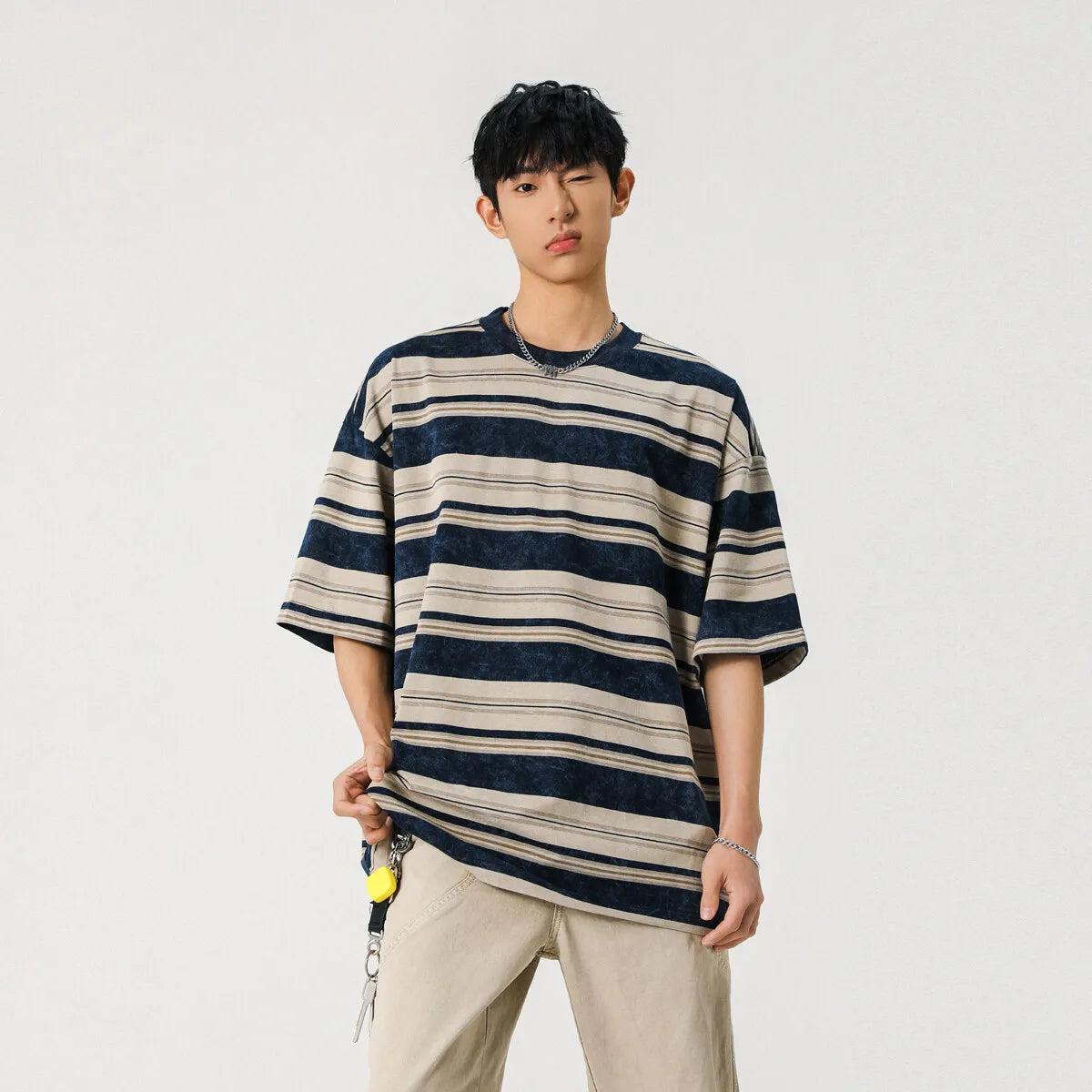 Mens Striped Short Sleeve Tshirt Cotton Loose Fit Breathable Summer Casual Tee Moisture Wicking Soft Comfort Relaxed Fit