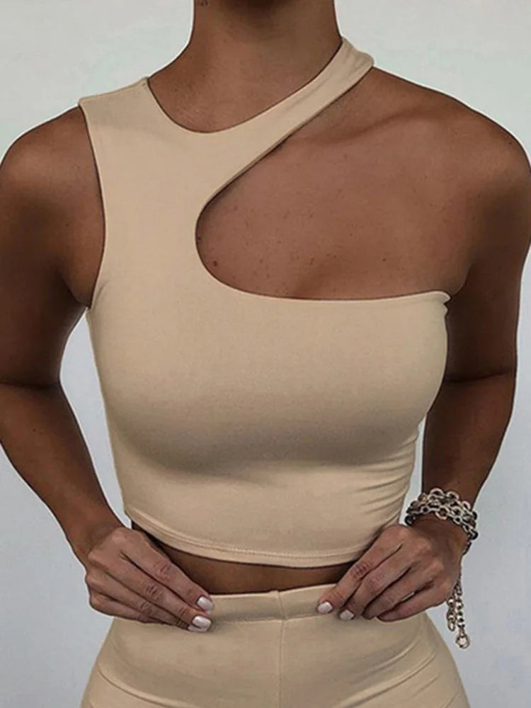 Cut Out Sexy Crop Off Shoulder Solid 2025 Skinny Sport Short Tops Women Tank Irregular Summer Tube Tops