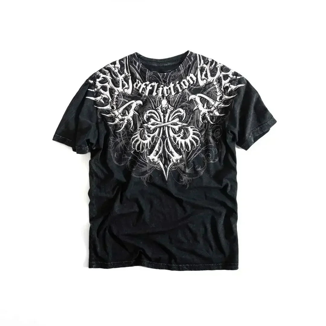 Oversized Loose Printed Cotton Heavy Duty Acid Wash T-Shirt Men's Rich New Trend Distressed Retro Custom Long Sleeve DTG T-Shirt
