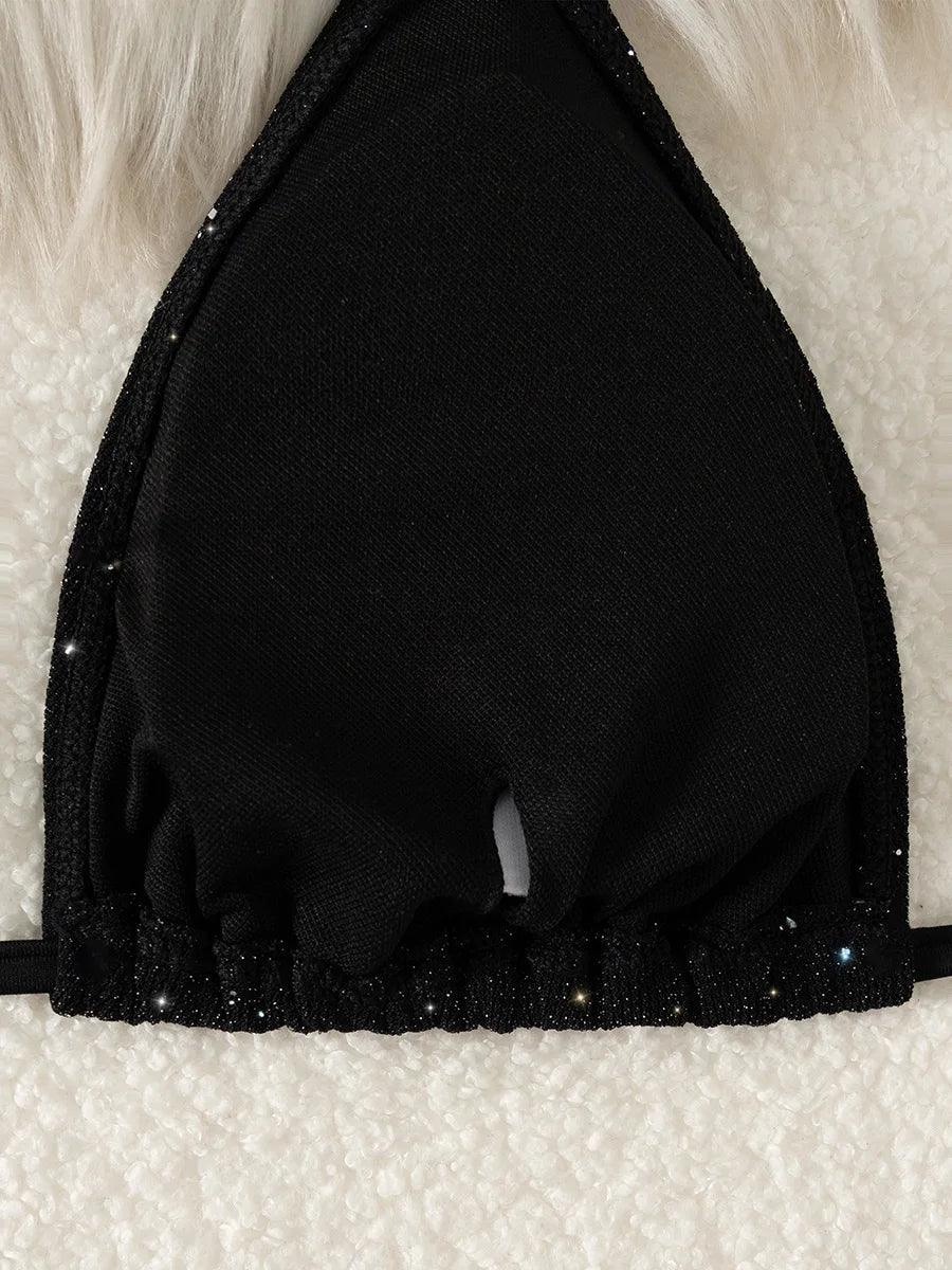 Shiny Sparkling Halter Strappy Bikini 2025 High Cut Bikinis Female Swimsuit Women Swimwear Two-pieces Bikini Set Bathing Suit