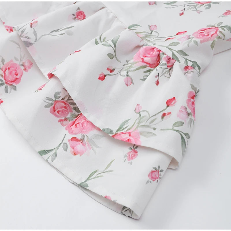 Chic Flower Print A-line Maxi Dress Women Elegant High Waist Strapless Backless Slim Vestidos 2025 Lady Summer Vacation Robes