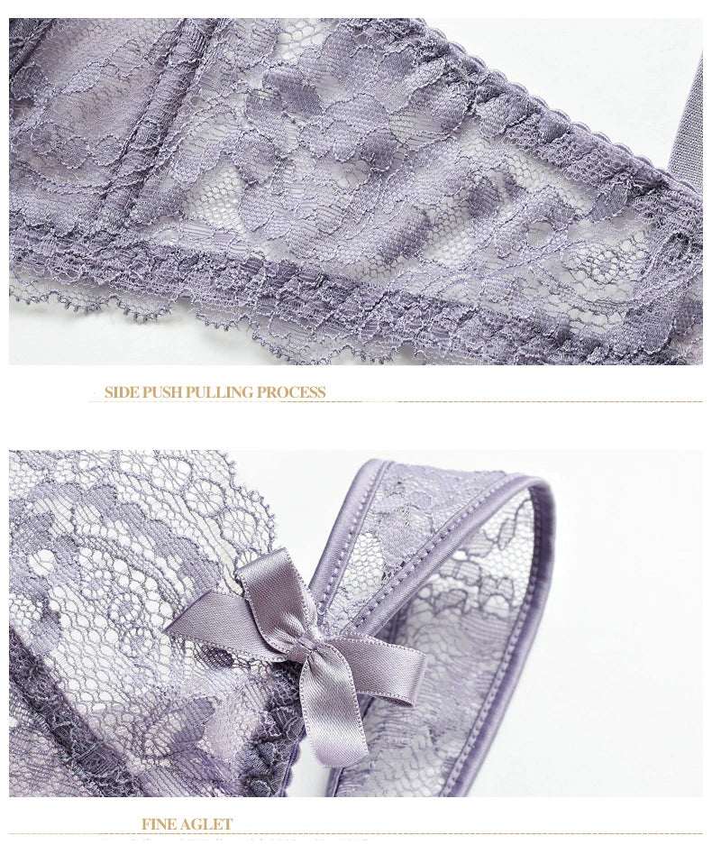 French Sexy Ultra Thin Bra Set Women Red Temptation Underwear Lace Embroidery Breathable Lingerie Romantic Bow Decorative Bras