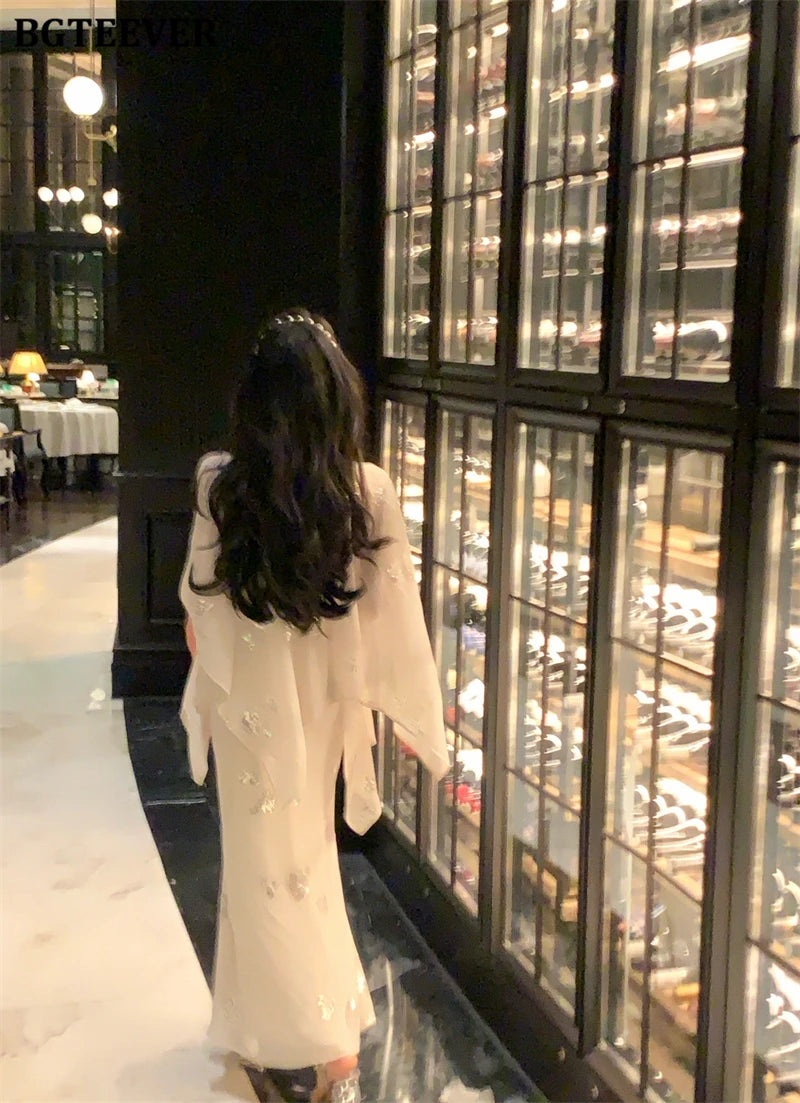 BGTEEVER Autumn Winte Slim OL Embroidery Set Long Sleeve Cardigans & Spaghetti Strap Package Hip Dress Ladies 2 Pieces Set