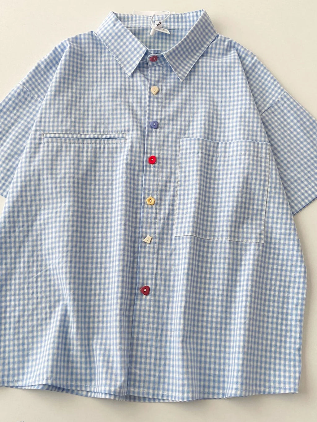 Blue Thin ort Sve Plaid irt Women Summer New Korean Sle  Inner Wear Loose Top Outerwear  Collar Multi Bu...