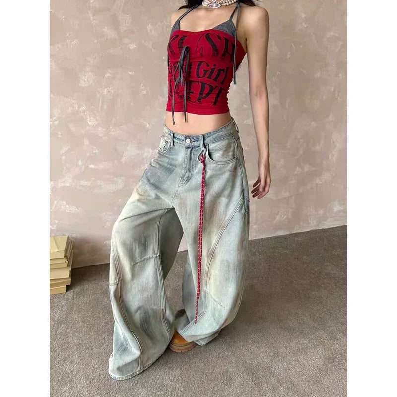 Light Blue Y2k Baggy Jeans Women Harajuku Aesthetic Japanese 2000s Style Denim Trousers Vintage Cargo Pants Trashy Clothes 2025