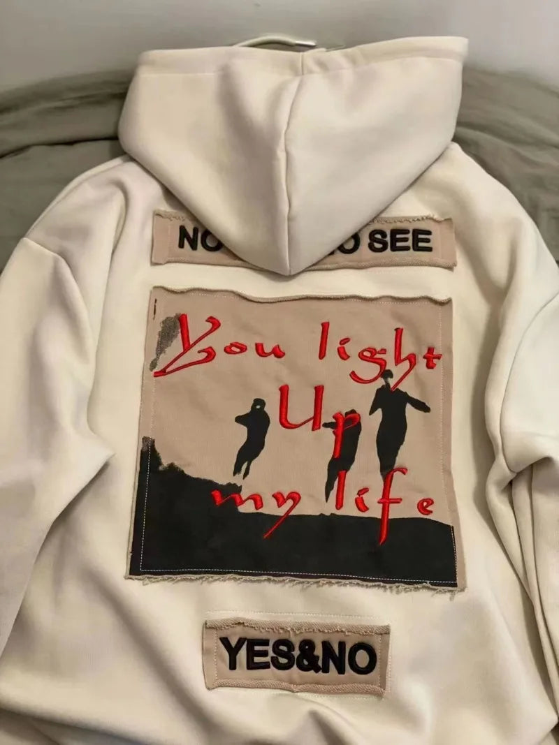 Patch Embroidery Hoodies Women Street Fashion Vintage Sweatshirt Hoodie Woman Casual Loose Harajuku Women Clothes Tops