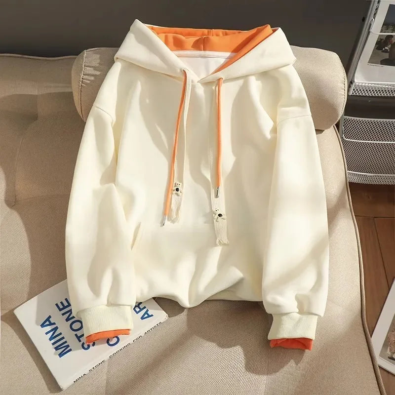American stitching fake two-piece thin hooded sweater women's spring and autumn new fashion casual coat loose lazy loose top