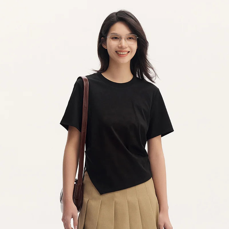 Semir Short-Sleeved T-Shirt For Women Short And Slimming With A Small Surprise New In 2024 Summer Pure Cotton Top