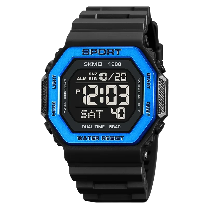 SKMEI 1988 Digital Sport Watch for Men LED Display Military Countdown Military Wristwatches Waterproof Mens Reloj Hombre 1628