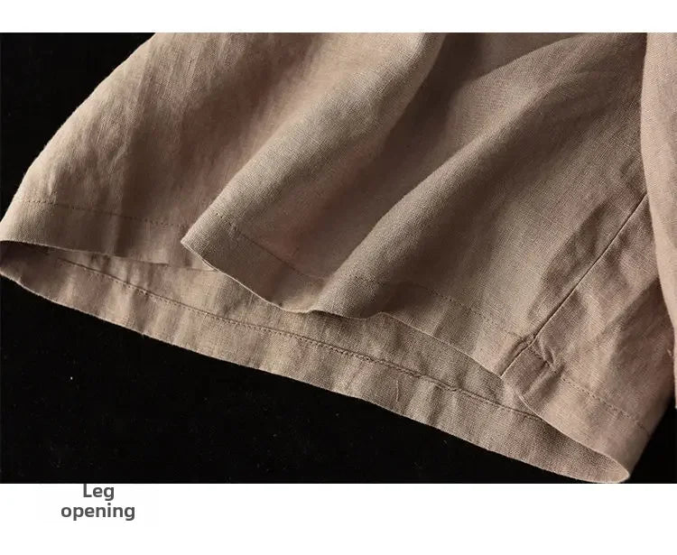 Vintageartistic High-waisted Slimming Cotton Linen Shorts For Women Casual Loose-fit Bell Bottoms 2024 New Style