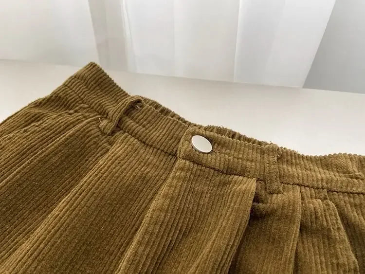 Vintage High Waist Corduroy Pants Women Spring Fall Straight Causal Full Length Trousers Korean Fashion Baggy All Match Pant New