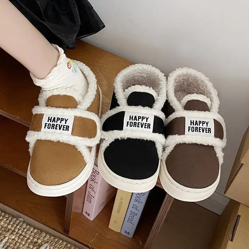 Thick-Soled Cotton Slippers For Women Winter Indoor Home Use Non-Slip Fleece-Lined Warm Cotton Shoes Outerwear Winter