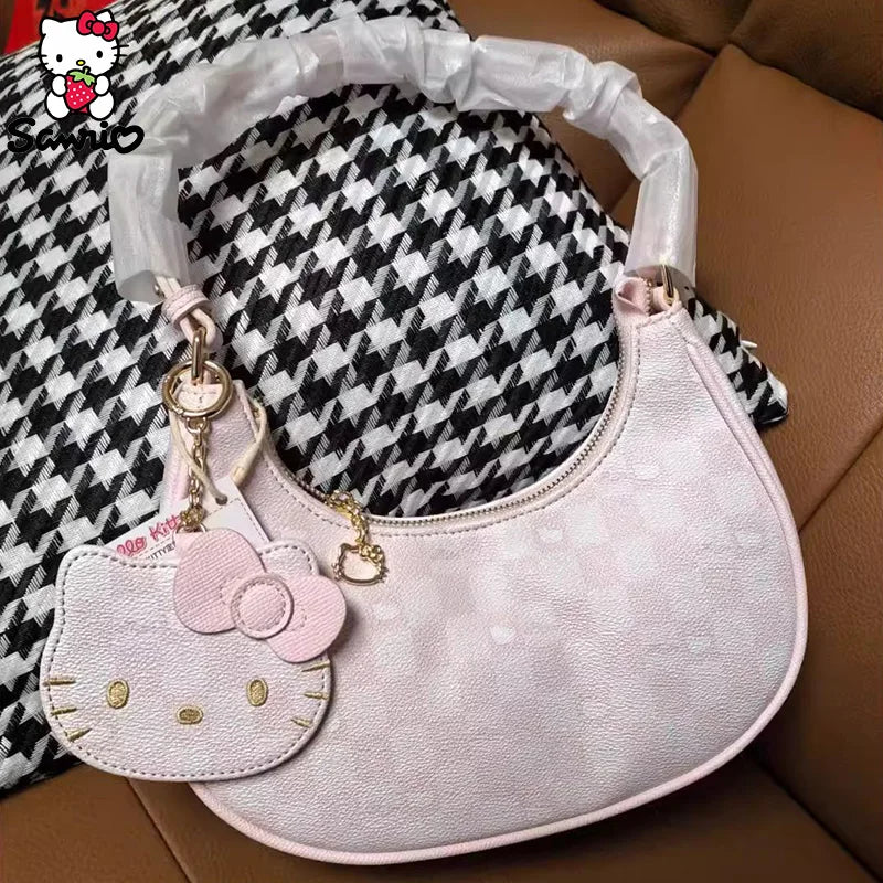 Sanrio Hello Kitty Y2K Fashion Underarm Bag Armpit Checker Bag Shoulder Bag Women Exquisite Crossbody Makeup Bag Tote Girl Gift