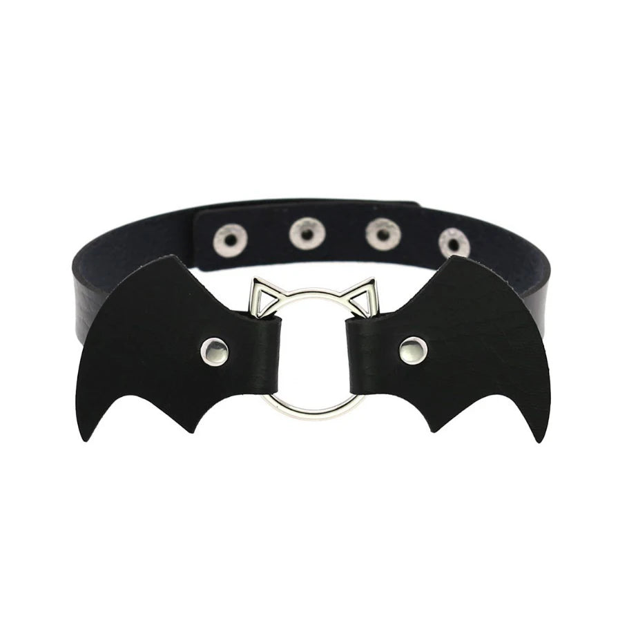 Woman Black Bat Punk Choker Collar Necklace Sexy PU Leather Heart Lock Key Spike Gothic Cosplay Accessories Party Jewelry New