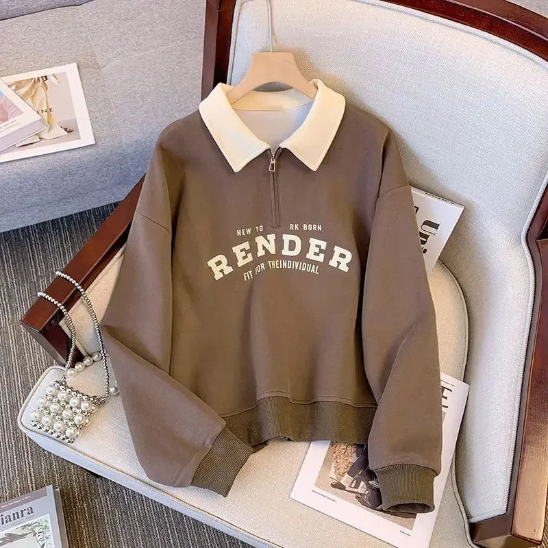 Women's Polo Collar Sweatshirt 2024 Spring Autumn New Color Block Long Sleeve Thin Style Student Top Jacket Foreign Trade