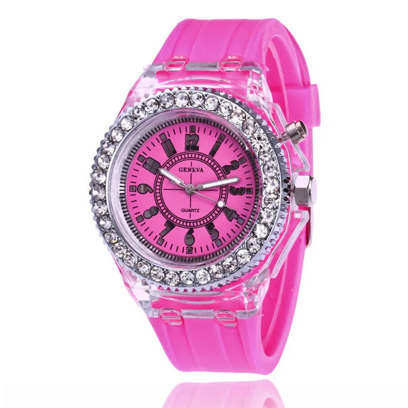 led Flash Luminous Watch Personality trends students lovers jellies woman men's watches 7 color light WristWatch bayan kol saati