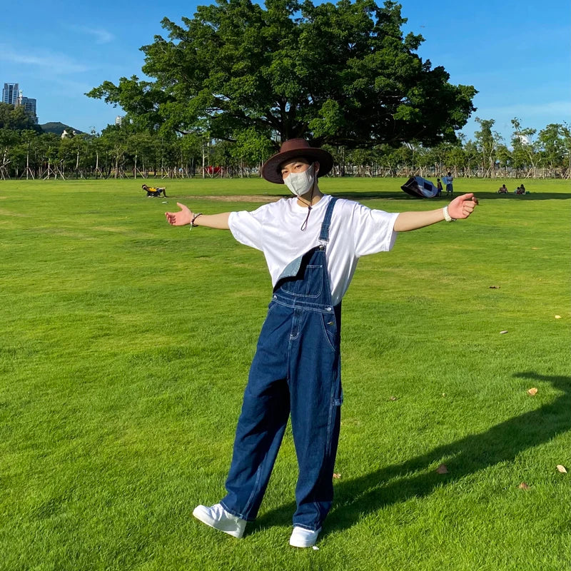 Retro American Design Denim Overalls Straight Loose Workwear Pants ex Couple Ameika Straight Leg Jeans Youth Trend