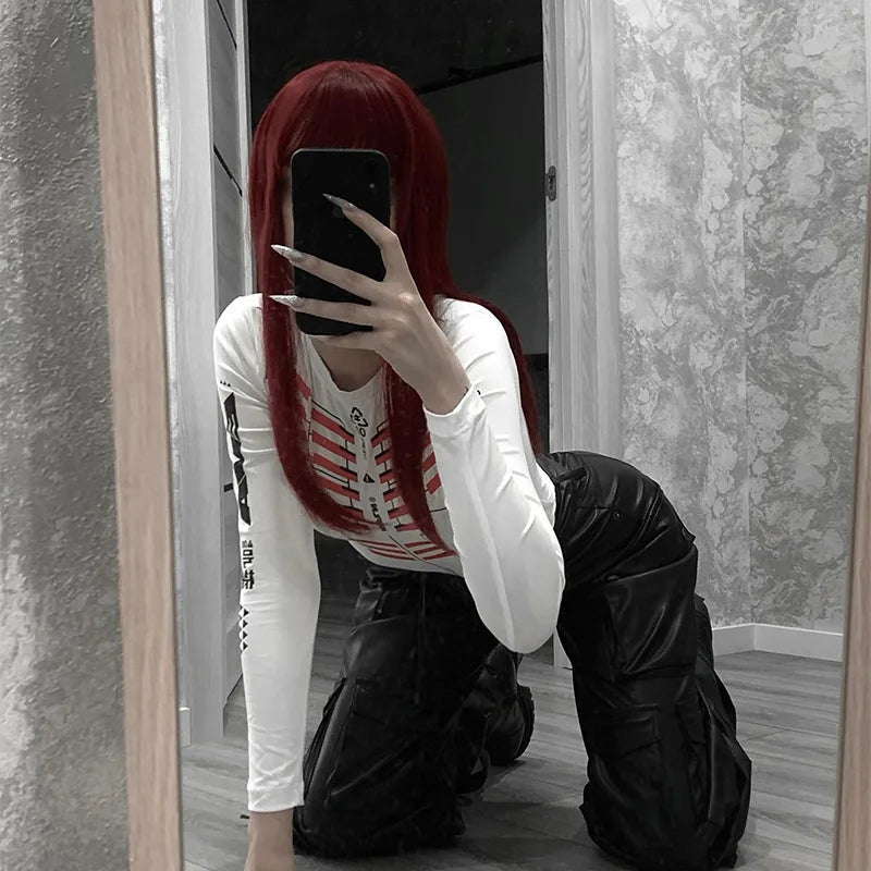 Letters Printing Sexy Bodysuit Lingerie Hot Tops For Women Y2k Clothes Long Sleeve Body Feminino One-pieces Festival Outfits