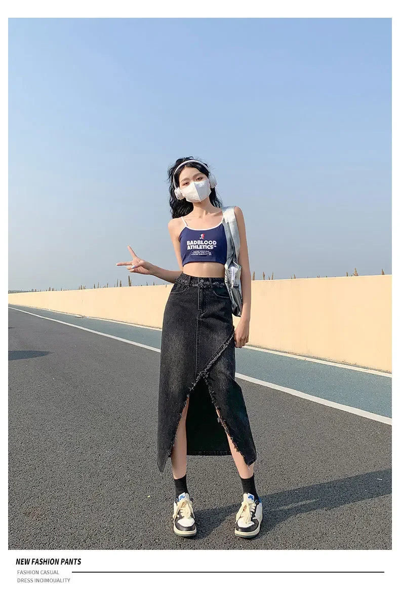 Fashionable Denim Skirt For Women High-waisted A- line Hip Covering Long Dress Casual Style Perfect For Summer 2024