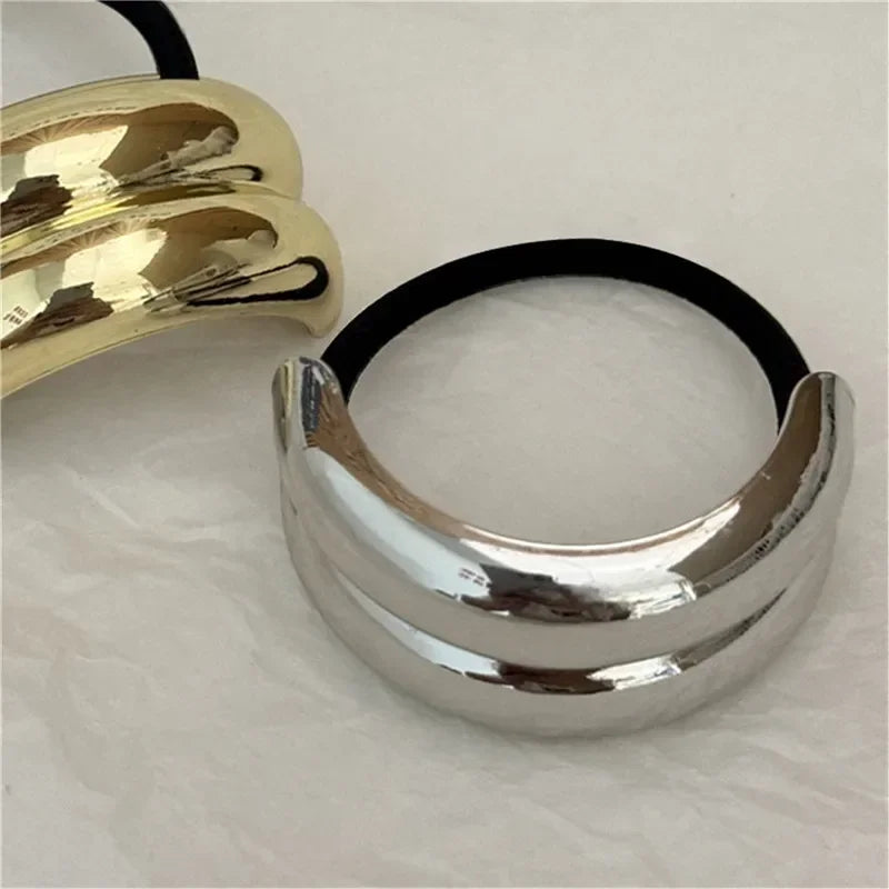 Fashion Punk Hair Bands Metal Irregular Double-Layer Elastic Hair Scrunchies Hair Rope Women  Ponytail Holder Hair Accessories