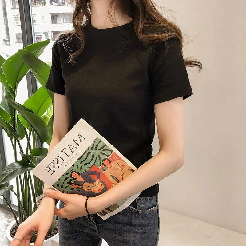 Fashionable Letter Embroidery Short Sleeve T-Shirt Women's Loose-Fit Summer New Style Slimming Base Layer Korean Version