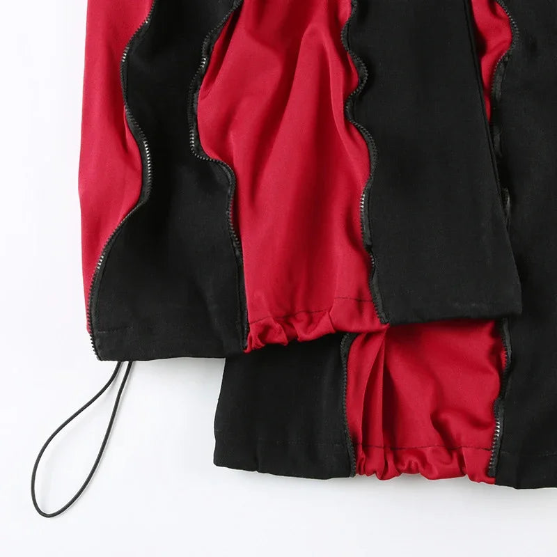 Women's Hip Hop Two-tone Patchwork Low Rise Zipper Denim Pants Baggy Wide Leg Dragging Designer Trousers High Street Jeans Pants