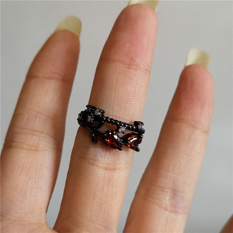 Vintage Goth Thorny Rose Couple Rings For Men Women Charm Irregularity Opening Stainless Steel Punk Finger Ring Jewelry Y2k Gift