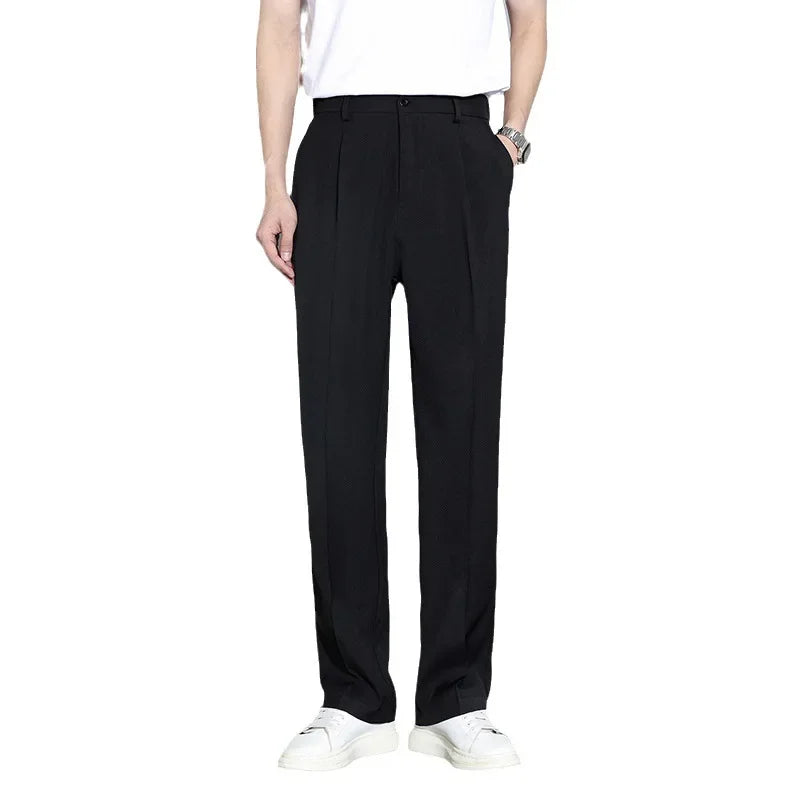 Summer Solid Color Fashion Straight Pants New Man High Street Casual Zipper Pockets Button Loose Korean Style All-match Trousers